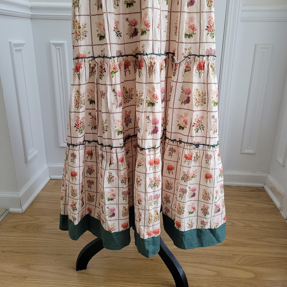 Anna Cate Vintage Stamp‎ Emily Floral Maxi Dress Linen Cotton Size M - Picture 9 of 15